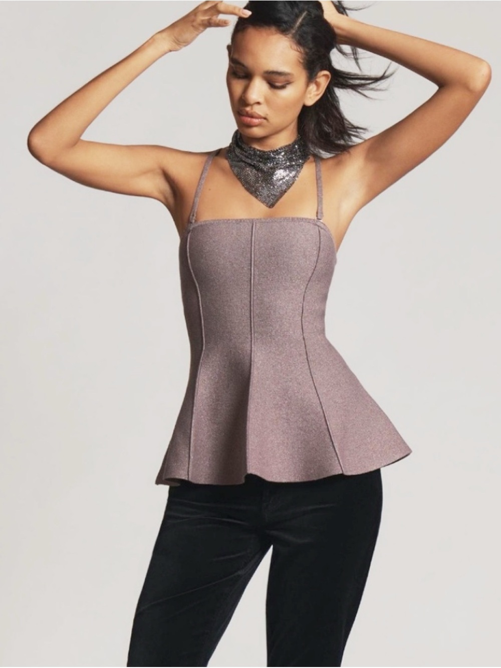 Anthropologie Darcy Hourglass Taupe Shimmer Peplum Top ❤️NWT❤️
